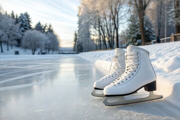 White Ice Skates on a Smooth Frozen Surface
