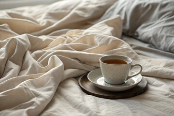 Soft Linen Sheets with a Cup of Tea