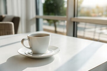 Minimalist Coffee Cup on White Table