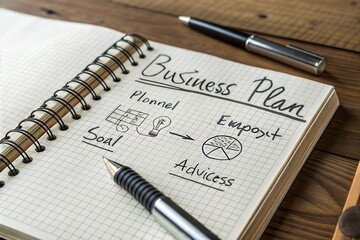 Open Notebook with Handwritten Business Plan
