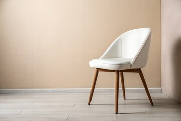 Elegant White Chair Against a Soft Beige Wall