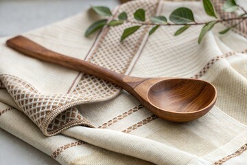 Wooden Spoon on a Neutral Linen Napkin