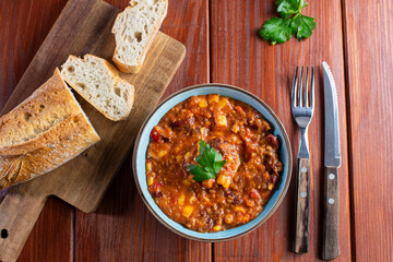 Chili con carne in a bowl