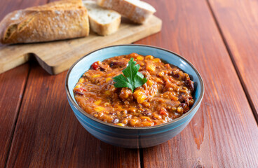 Chili con carne in a bowl