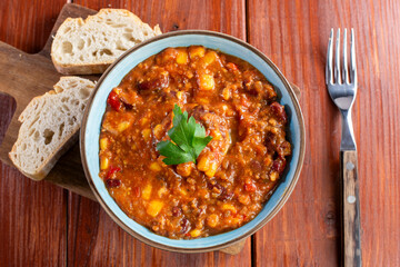Chili con carne in a bowl