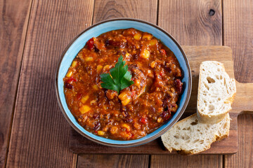 Chili con carne in a bowl