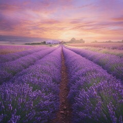 Obraz premium A Stunning Lavender Field at Sunrise