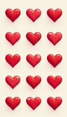 A red heart icon set with bold lines and simple shapes, vector graphics, heart designs, red heart icons