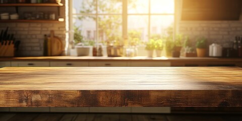 Sunny Kitchen Wooden Tabletop: Rustic Charm and Warmth