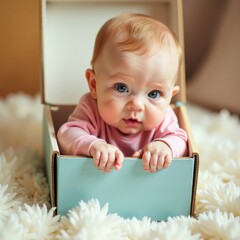 Baby's tiny feet peeking out of a toy box , hidden, toys, surprise