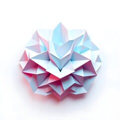 Abstract 3D rendering: intricate origami style, thick fog reducing visibility, folded paper aesthetic, geometric precision, electric vivid colors, sharp lines and folds.