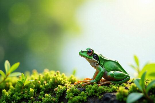 Blanc grenouille dans un panneau blanc avec v?g?tation, plant, grenouille, greenery
