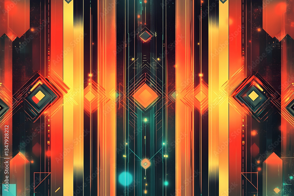 Aufkleber dynamic digital background with geometric shapes and glowing lines showcases a modern and futuristic
