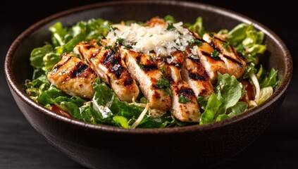 Delicious Grilled Chicken Salad in a Rustic Bowl