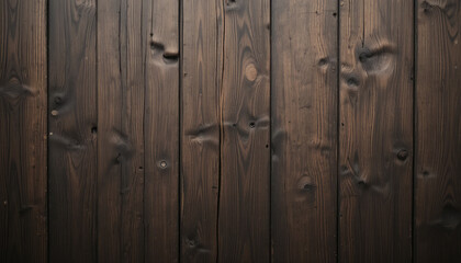 Naklejka premium Dark brown wooden planks with natural knots and textures, perfect rustic background for design and decoration.