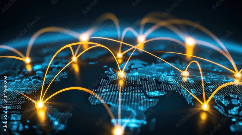 Aufkleber a stylized digital rende of earth showcasing glowing nodes and connecting lines to illustrate the gl