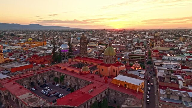 Sunset in Celaya Mexico - Aerial