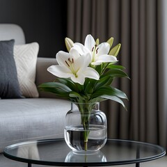 White lilies vase modern living room interior decor © Kopi_std