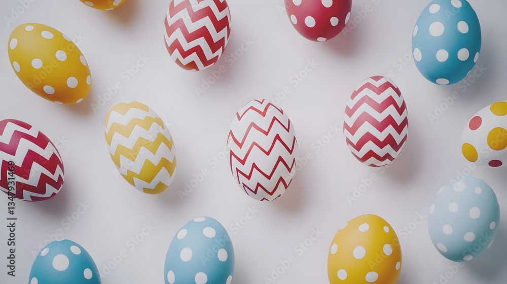 Aufkleber colorful easter eggs with polka dots and zig-zag patterns on a white background. perfect for spring 