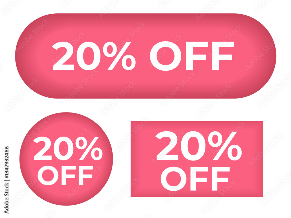 Aufkleber set of red buttons 20% sale different shapes vector vector set of buttons oval, square, round