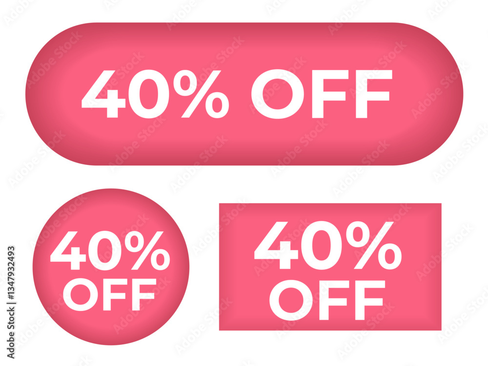 Aufkleber set of red buttons 40% sale different shapes vector vector set of buttons oval, square, round