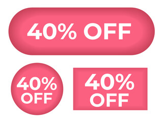 Set of red buttons 40% sale different shapes vector
Vector set of buttons oval, square, round