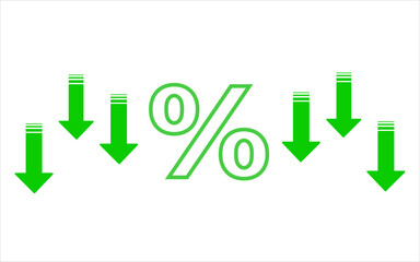 Green icon percentage with arrows down discount, promotion, sale
Vector icon percentage price drop