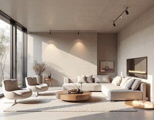 Fototapeta premium Modern and minimalist living room with natural light