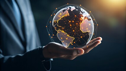 A Person Gently Cradles A Glowing, Interconnected World In Their Hands, Symbolizing Global Unity And Technological Advancement Against A Dark, Atmospheric Backdrop