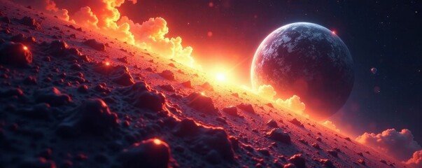 Comet's head glowing with solar radiation, radiation, head, comet