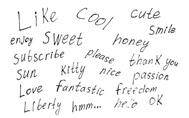 Abstract hand drawn vector words
Vector icons of words like, love, smile, freedom, fantasy