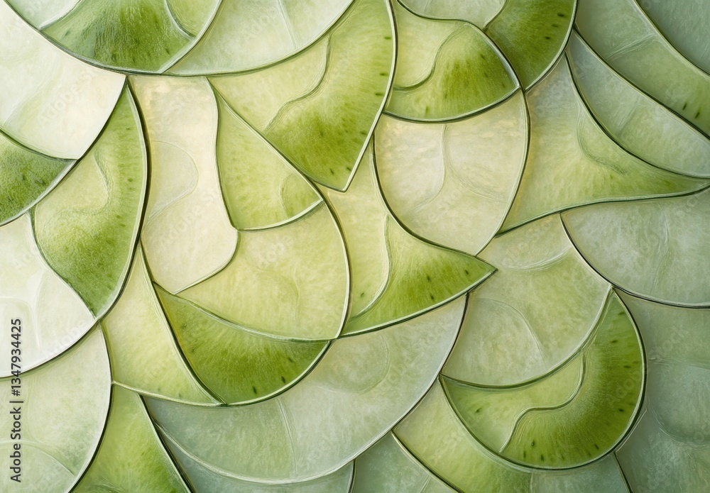 Poster abstract green leaf pattern with layered textures, showcasing dynamic shapes and natural hues, ideal