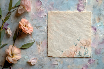 Elegant Floral Arrangement with Handmade Paper on Textured Background