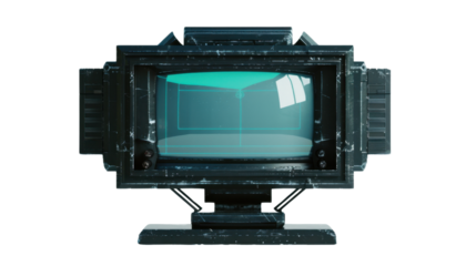 Futuristic retro computer monitor showing empty screen on transparent background