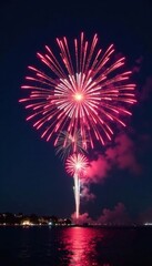 Colorful fireworks exploding in the night sky, creating a vibrant burst of light and color, festive evening, fireworks explosion, explosive visuals