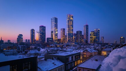 Fototapeta premium Frankfurt Skyline Winter Twilight