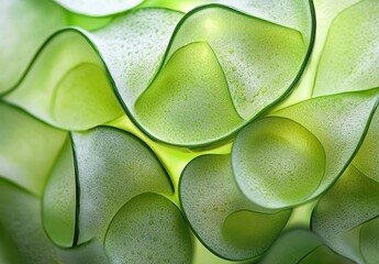 Obraz premium Close-Up View of Abstract Green Curved Shapes with Soft Textures and Light Reflections for Nature and Design Backgrounds