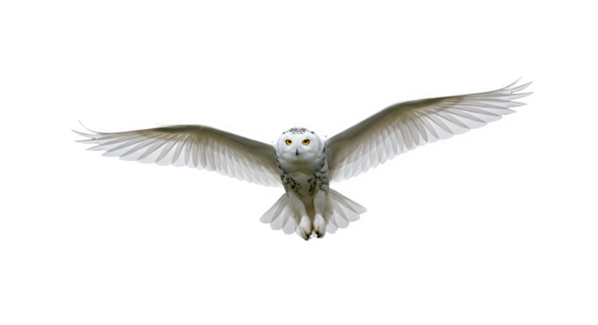 Snowy Owl in Flight isolated on transparent png background