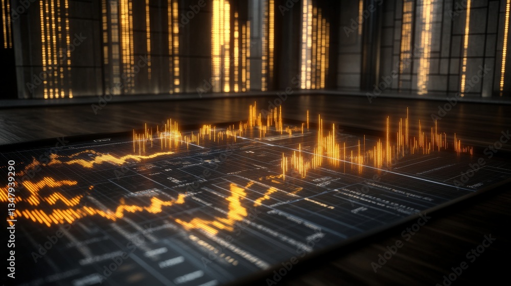 Poster a futuristic setting with dark wooden floo features an interactive glowing display showcasing dynami