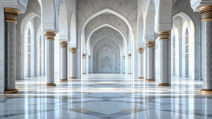 Obraz premium Elegant Mosque Hallway With Marble Floor And Columns