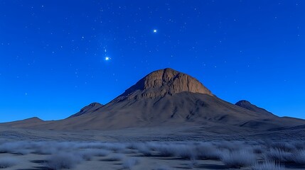 Desert Mountain Landscape Under Starlit Night Sky