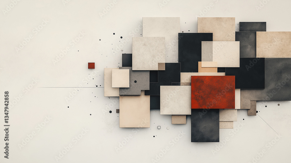 Poster geometric harmony: a modern composition of overlapping cubes in various neutral colors, creates a se