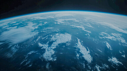 A breathtaking view of Earth from space, showcasing its blue oceans, white clouds, and curved horizon against a dark backdrop.