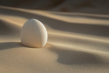 Obraz premium Isolated White Stone on Soft Sand Surface in Minimalist Setting