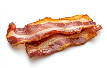 Crispy and Delicious Strips of Cooked Bacon on Isolated White Background, Perfect for Food Photography and Culinary Concepts
