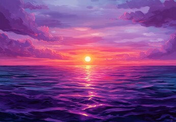 Obraz premium Colorful sunset over ocean horizon