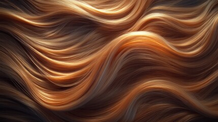 Golden auburn wavy hair.  Detailed close-up of flowing, wavy locks.  Natural light highlights the textures