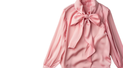 Pink silk blouse with bow on transparent background for easy isolation