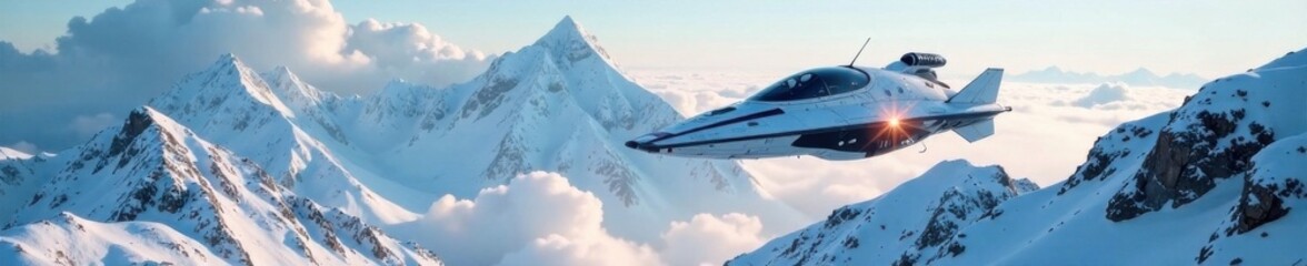 Futuristic spacecraft hovering above the snowy landscape , Atmosphere, Galaxy, Background