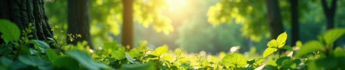 Fototapeta premium Gentle forest scene with soft light and blurred background, landscape, nature, peaceful